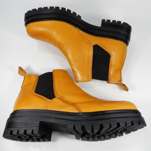 Miz Mooz Levona Chelsea Boots Size 38 7.5 8 Lug Sole Ochre Yellow Leather NEW - Picture 11 of 15